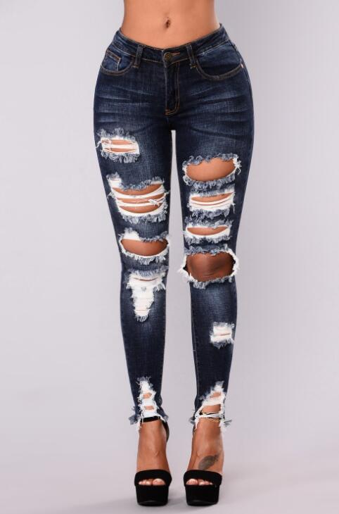 SZ60212 Women Fashion Ripped High Waist Bodysuit Denim Jeans Pencil Pants